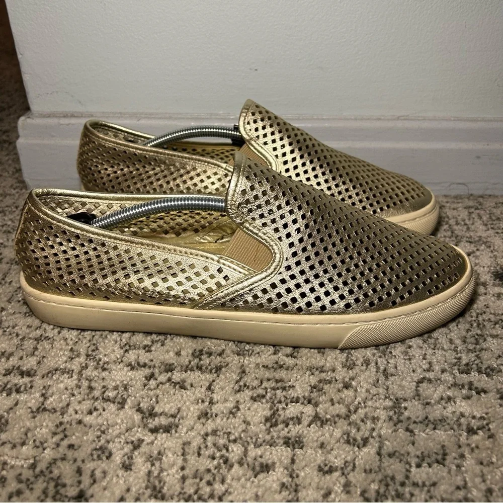 Tory Burch Leather Jesse Gold Perforated Slip-On Loafers Size 9.5